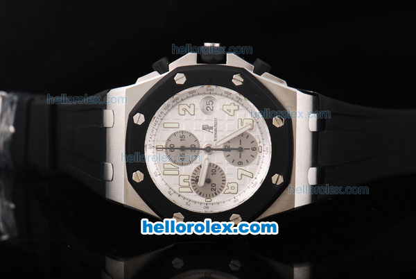 Audemars Piguet Royal Oak Offshore Chronograph Swiss Valjoux 7750 Movement White Dial with Numeral Marker and Black Bezel-Black Rubber Strap - Click Image to Close